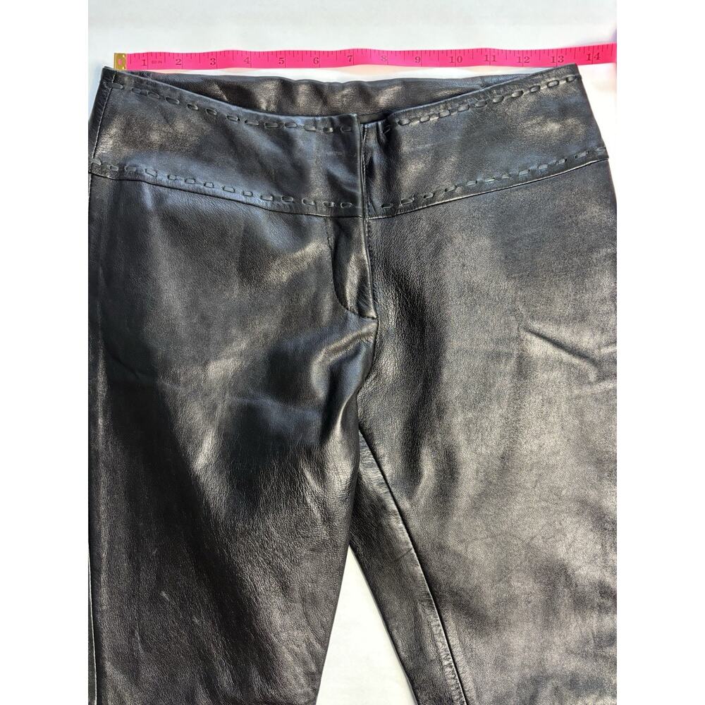 Vintage Cache Leather Flare Pants Size 0 Black Split Hem Low Rise Y2K - Picture 8 of 15